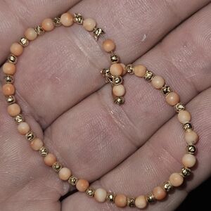 Vintage 14k Gold Bead and Peach Coral Beaded Bracelet 7 Inches
